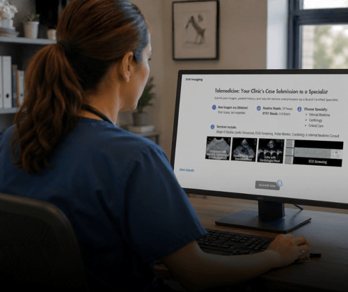 Board-certified veterinary internist reviewing diagnostic imaging and laboratory results Board-certified veterinary internist reviewing diagnostic imaging and laboratory results